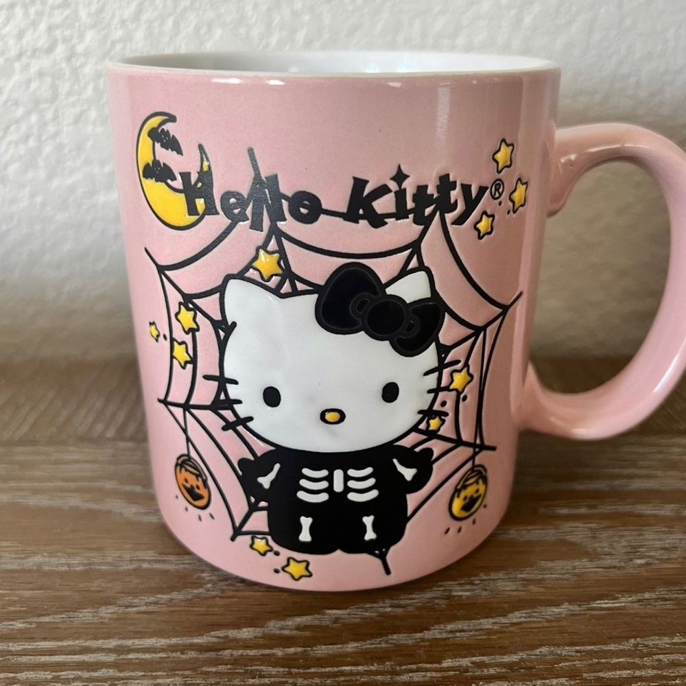 🕷️ HELLO KITTY Pastel Pink Halloween Mug Skeleton